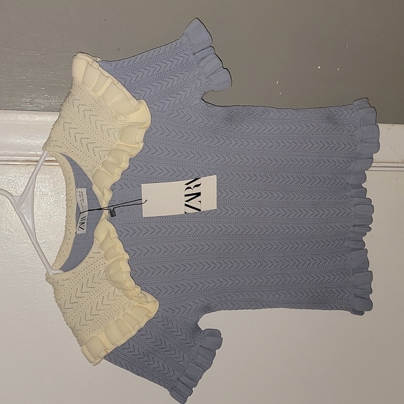ZARA Bib Collar Contrast Knit Blue Sweater Top NWT💙 - Picture 3 of 5